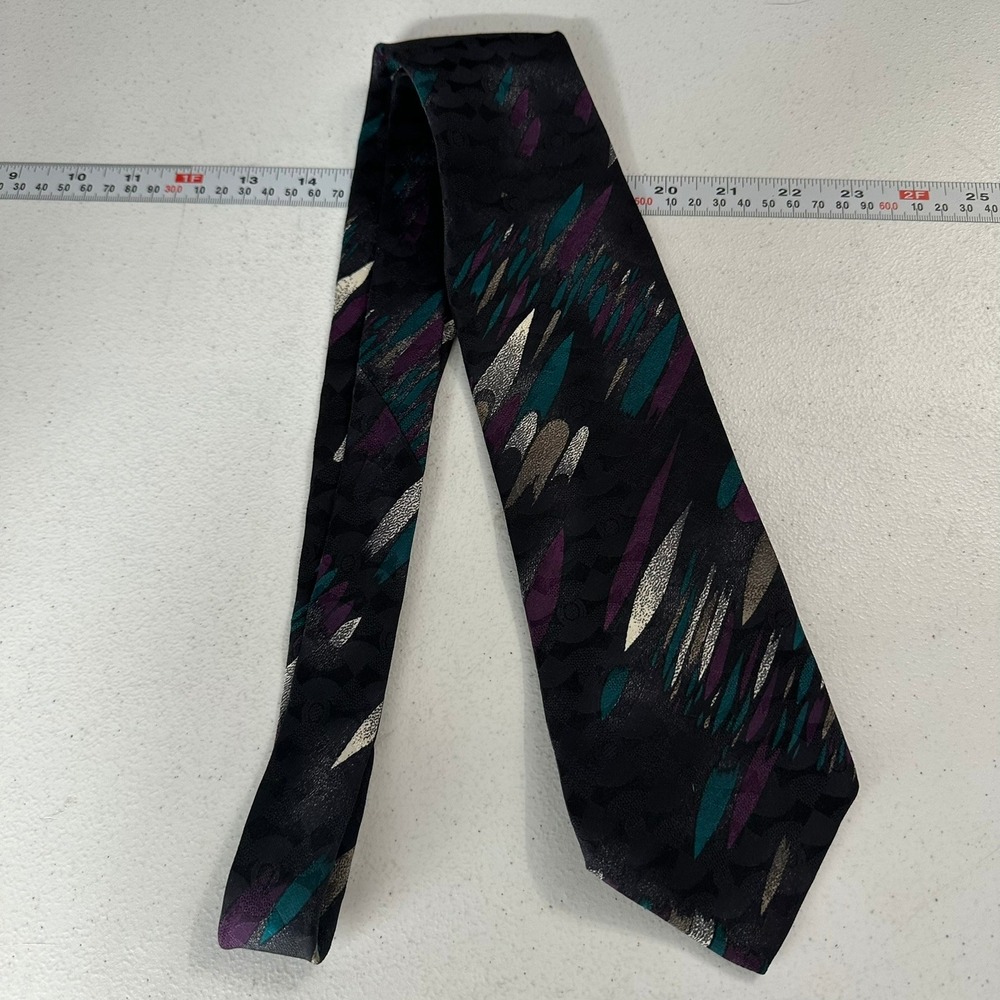 Palani Mens Silk Tie Abstract Brushstroke Purple Teal Italian Fabric Made in USA